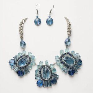 Multi Blue glass bead necklace earring set